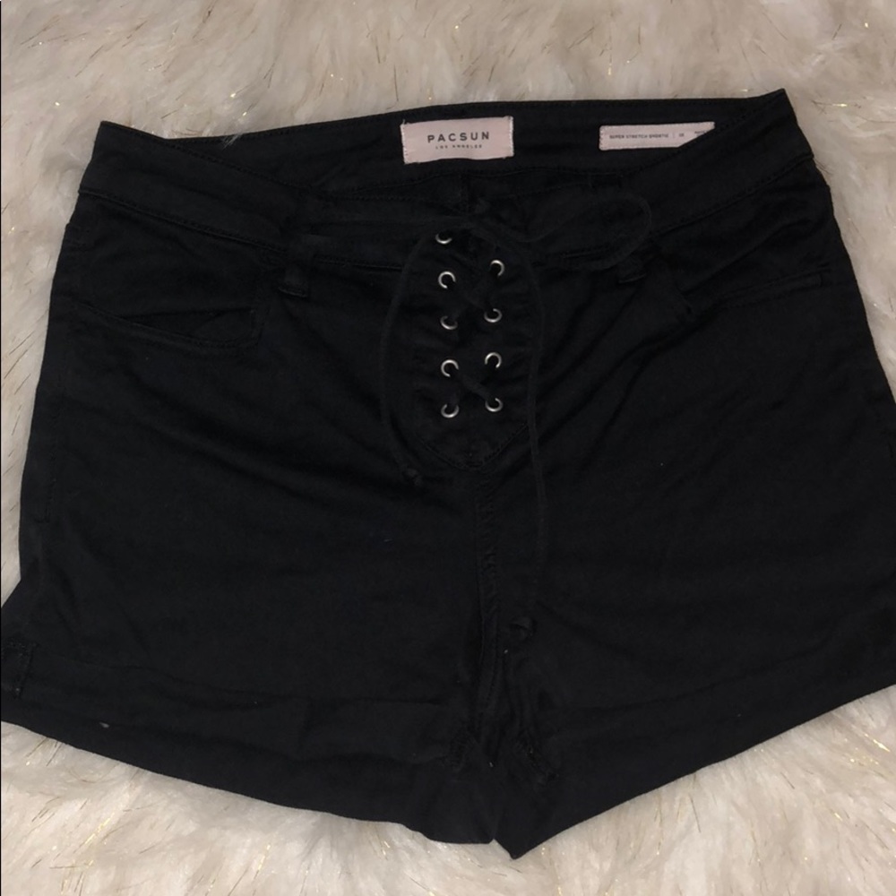 High waisted lace up black shorts